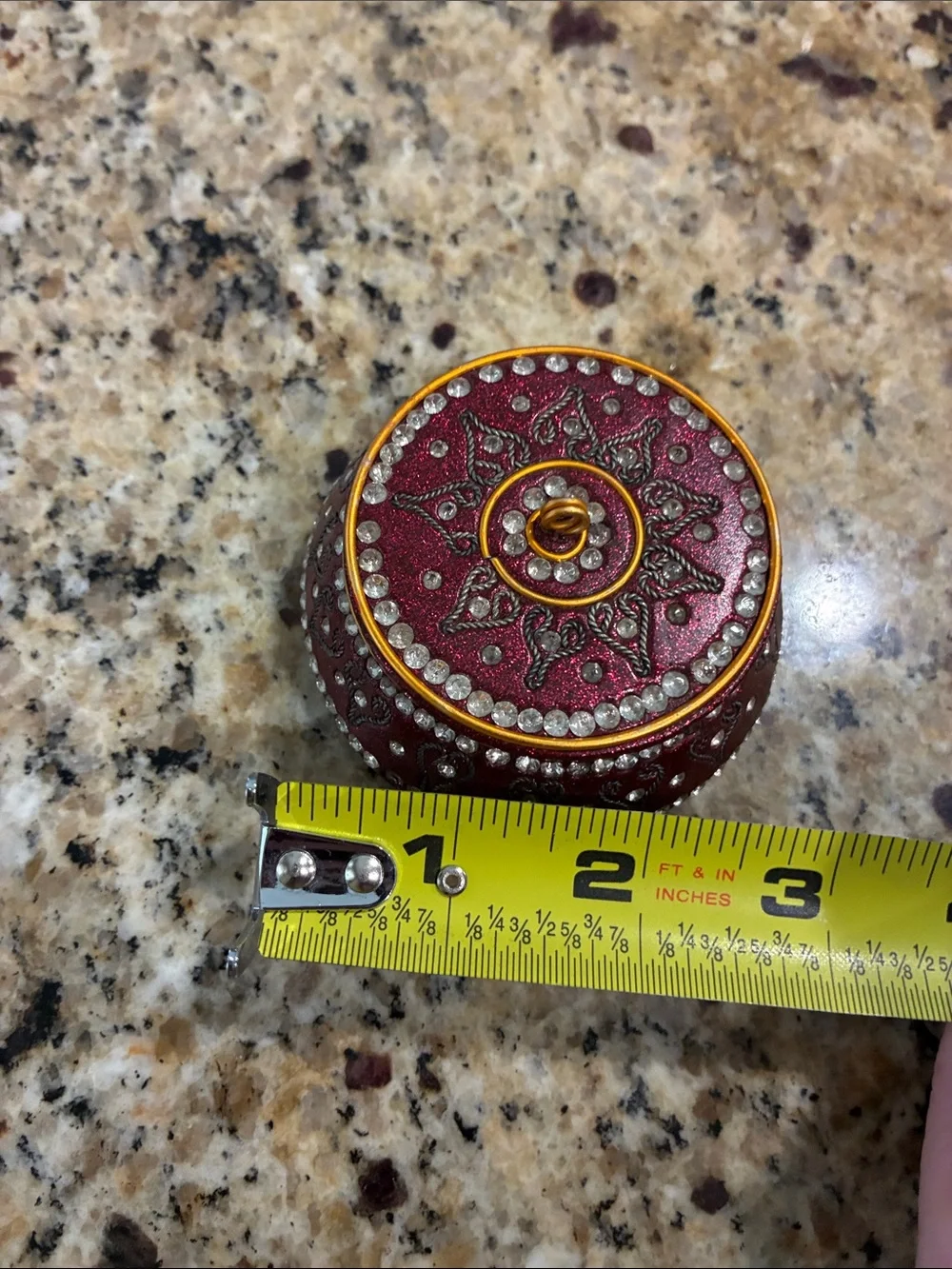 Decorative Maroon Jewelry Trinket Box with Rhinestones